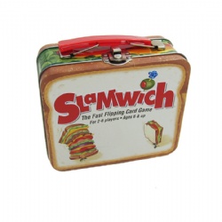 Tin lunch box with handle closure